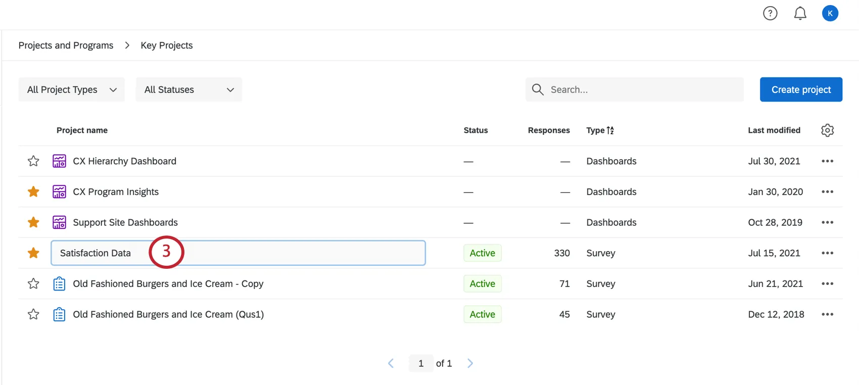 プロジェクト名を入力するテキストボックス