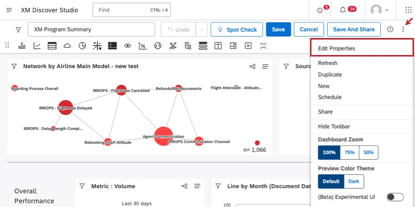 Menü mit drei Punkten erweitert, um Bearbeitungseigenschaften anzuzeigen