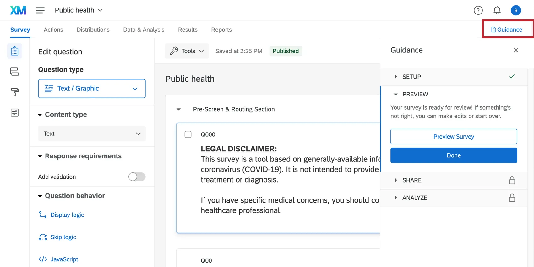 to access the guided walkthrough, click guidance in the top right corner of your project