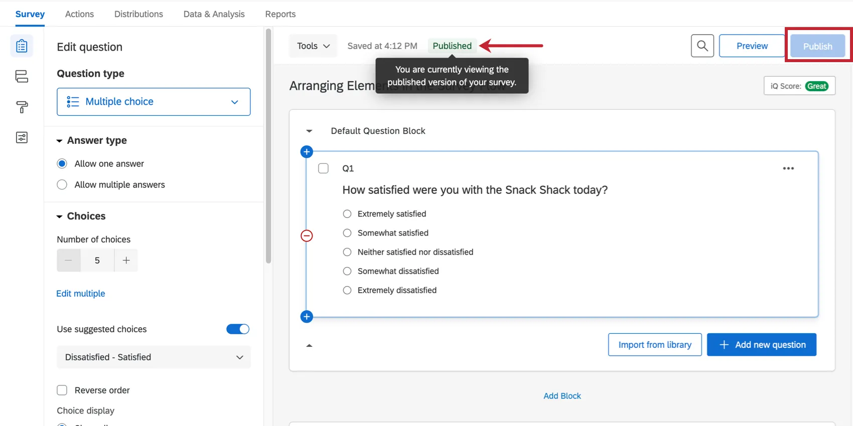 Publish Status and button