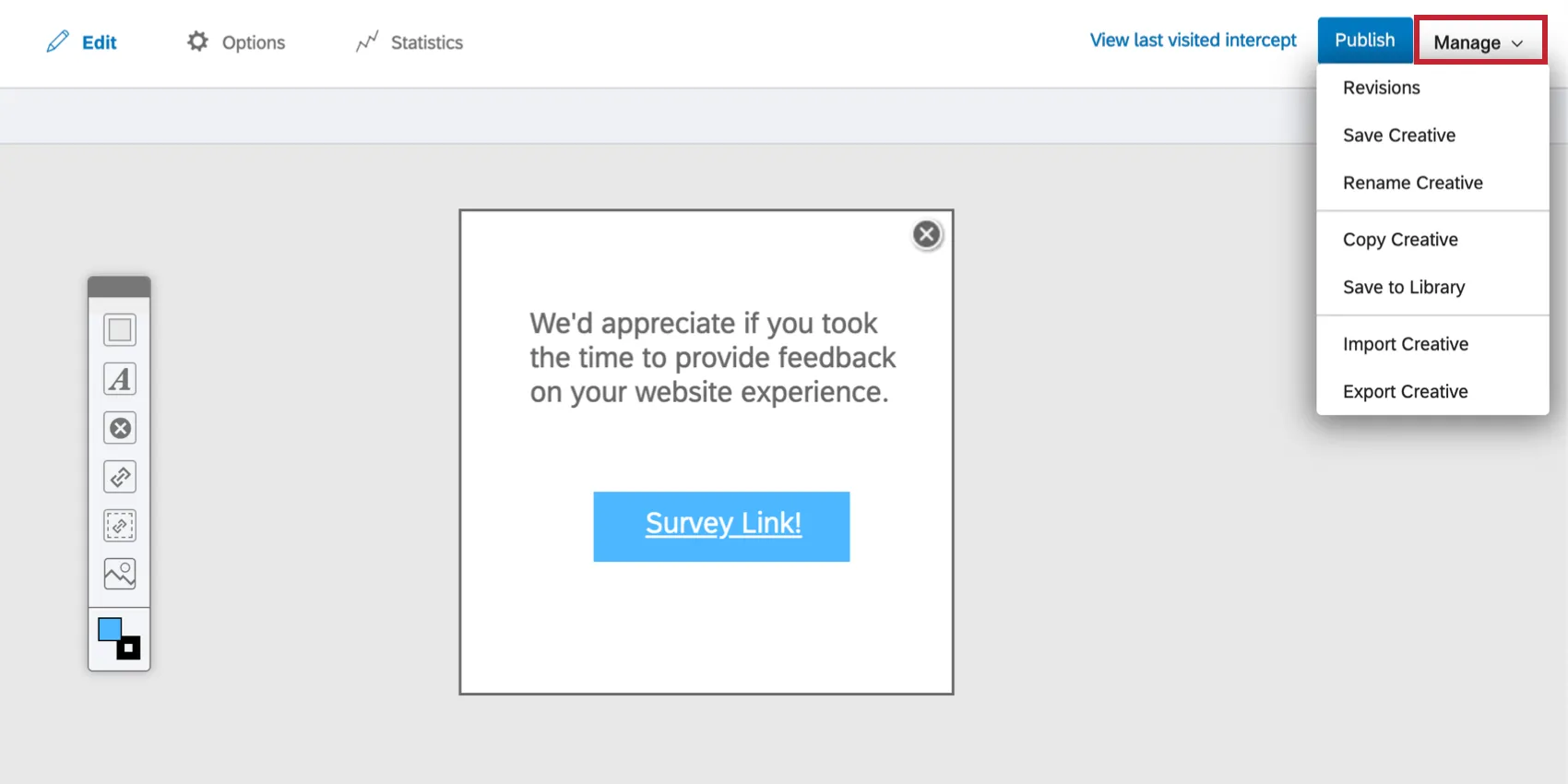 Menu a tendina Editor di intercettazioni