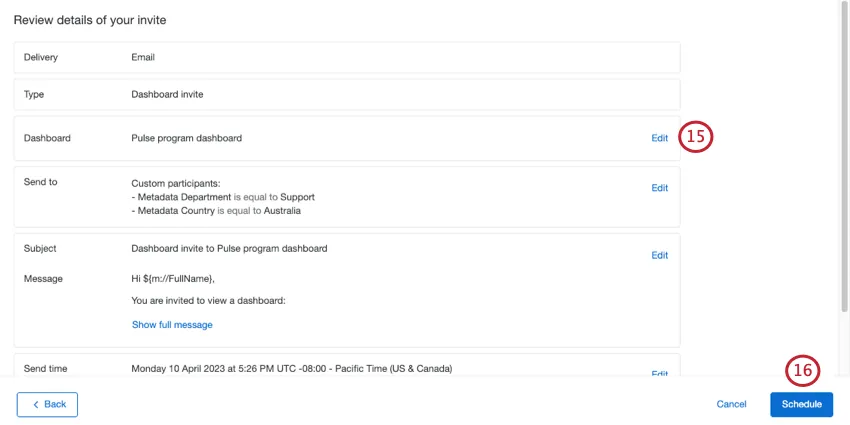 page with a summary of changes