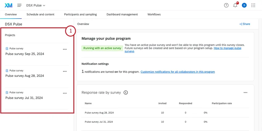 opening a survey from the overview