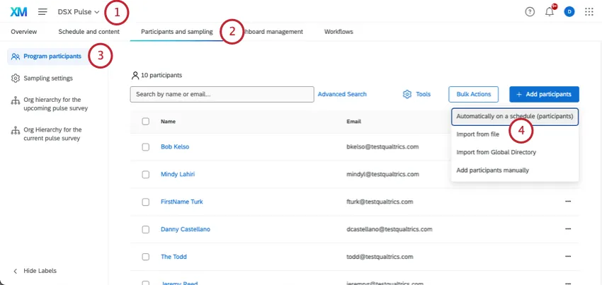 Apertura de un programa de pulso más amplio y navegación hacia los participantes.