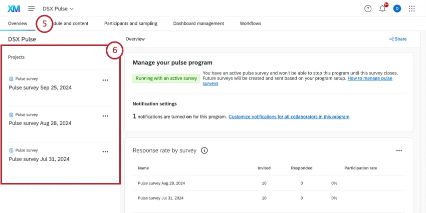 surveys listed on the overview tab