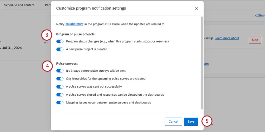 une nouvelle fenêtre intitulée "personnaliser les paramètres de notification du programme", dans laquelle se trouve une série de cases à cocher