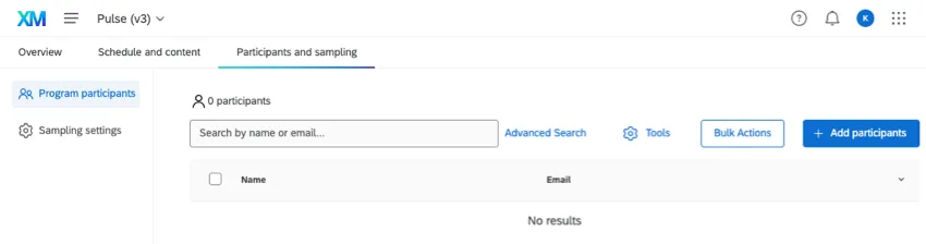 Participants and sampling tab, program participants section