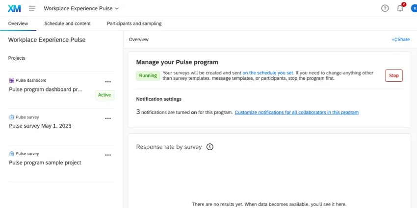 projetos listados à esquerda na guia de visão geral