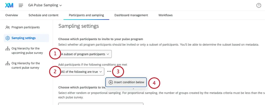adding conditions to add to the participants invited to the pulse program