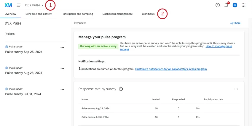 on overview of your progra, you see that workflows is the last tab listed along the top