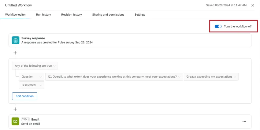 allinterno di un flusso di lavoro, un interruttore on e off