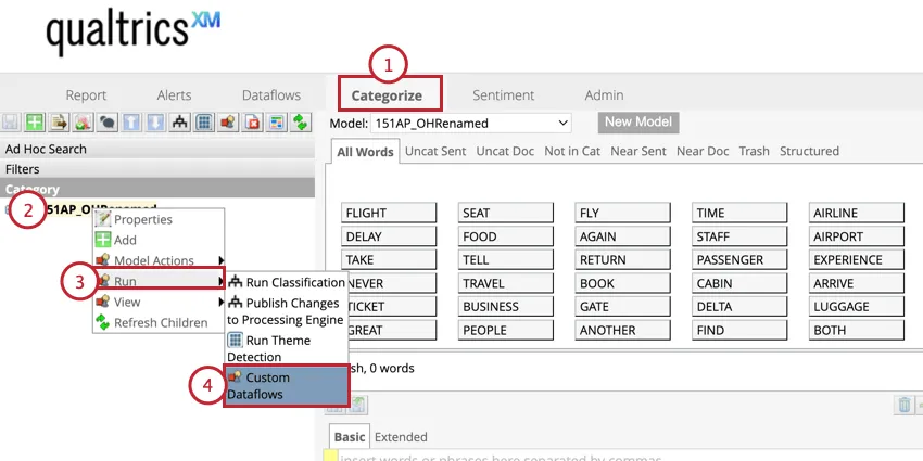 Haga clic derecho en un modelo de categoría y elija Flujos de datos personalizados