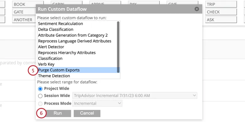 selecting Purge Custom Exports