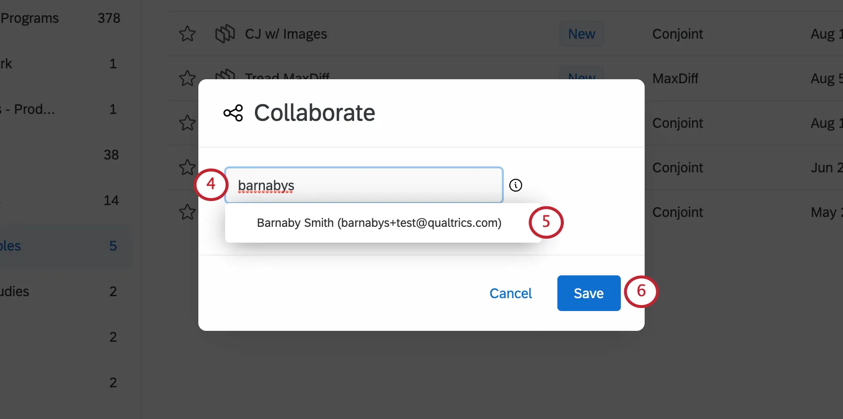 ユーザーを検索するための小さなテキストフィールドを備えた協力体制ウィンドウがページ上に開きます。