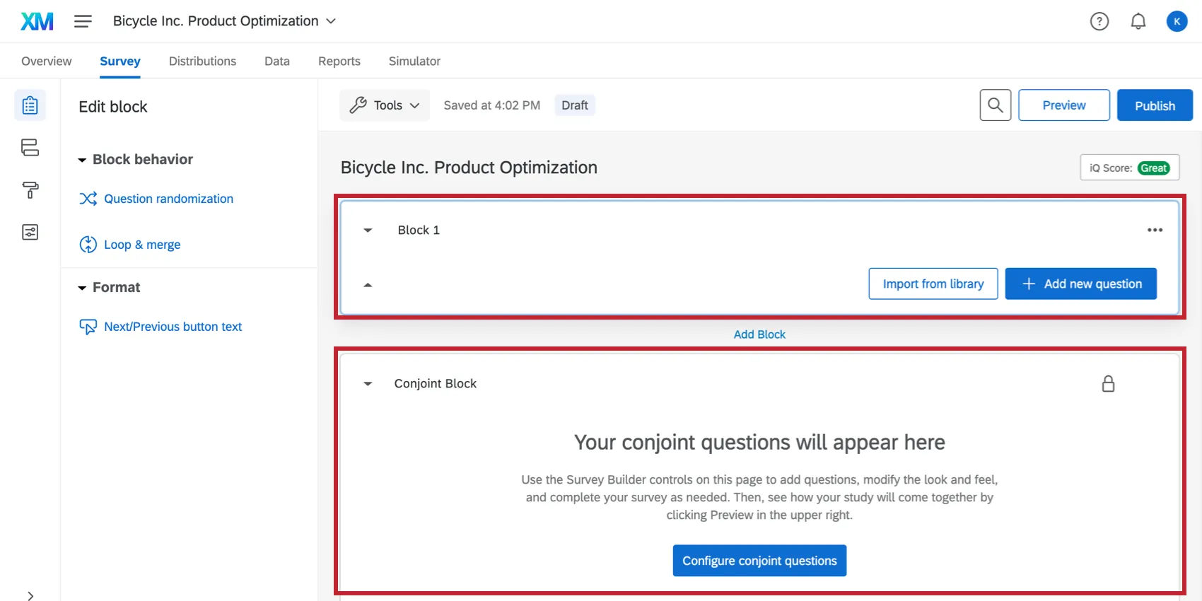 Blocs de lenquête surlignés pour montrer la séparation