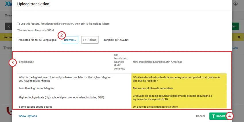 Pulsante Sfoglia, sotto cè una serie di colonne in anteprima, pulsante verde in basso a destra