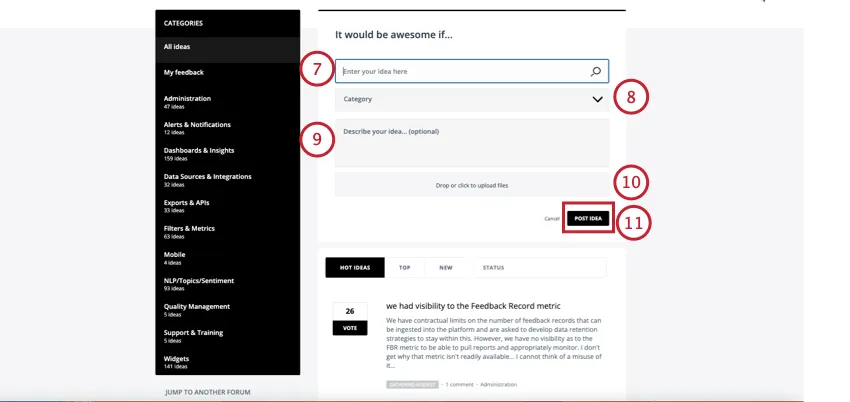 ajouter des informations pour soumettre une nouvelle idée