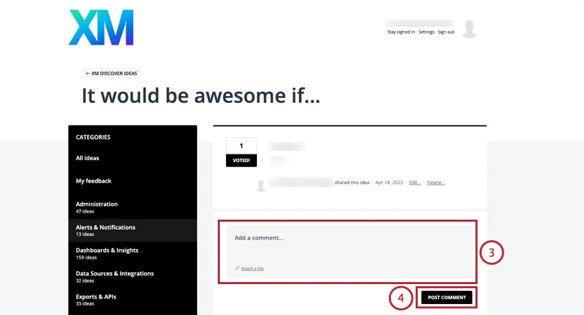 adding a comment to an idea