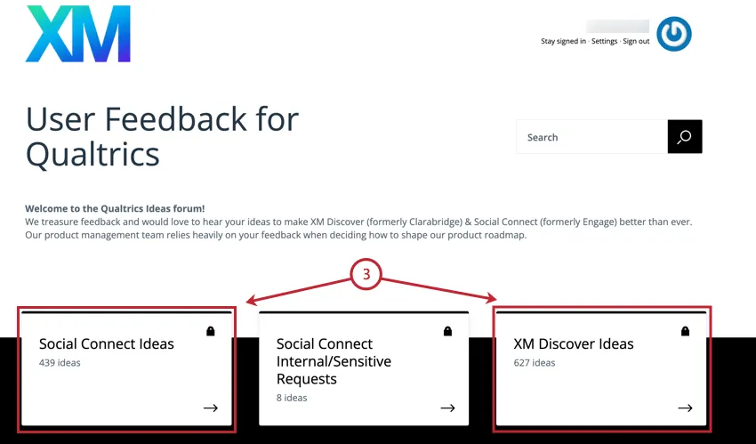 choosing a category to leave ideas for