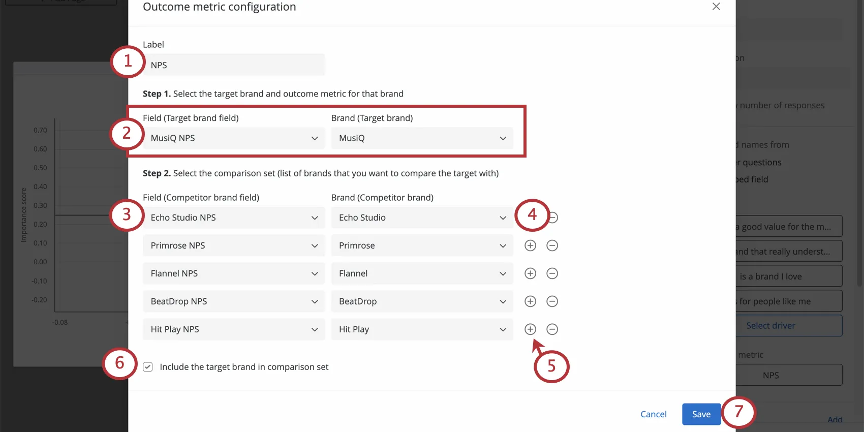 uma nova janela que se abre para a configuração da métrica de resultados