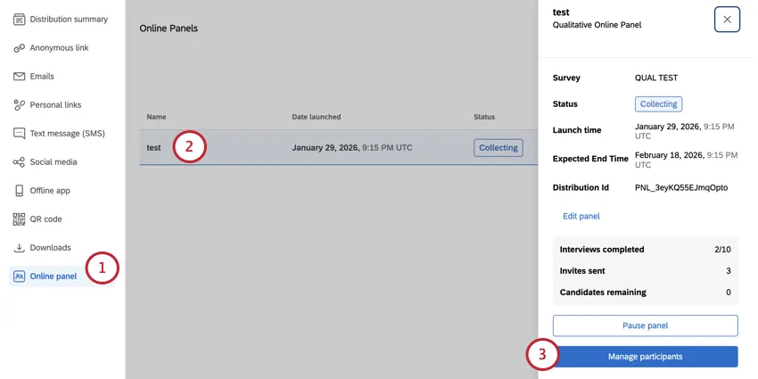 clicking a panel and more info appears to the right, including a button to view participants