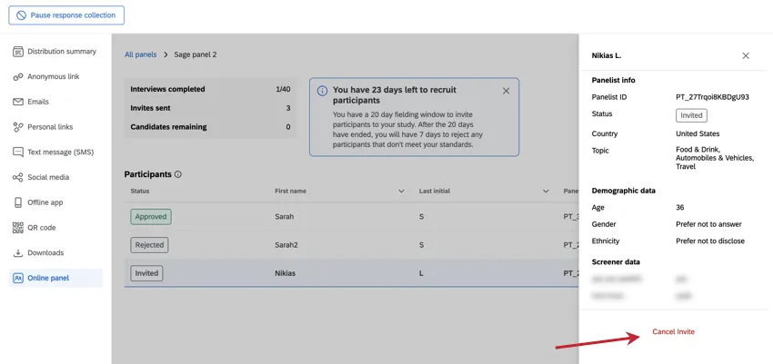 cancel invite button