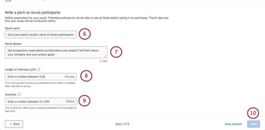 la page où vous remplissez les besoins du panel de base