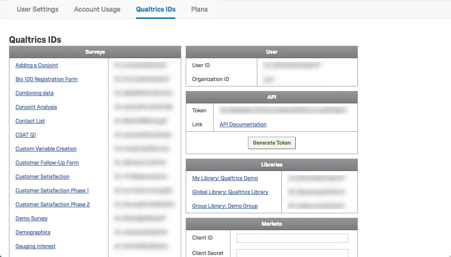 Qualtrics IDs tab