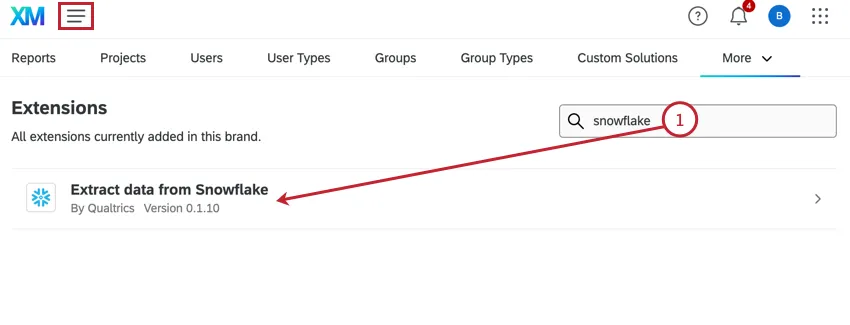 Suche nach Schneeflocke auf der Admin-Seite