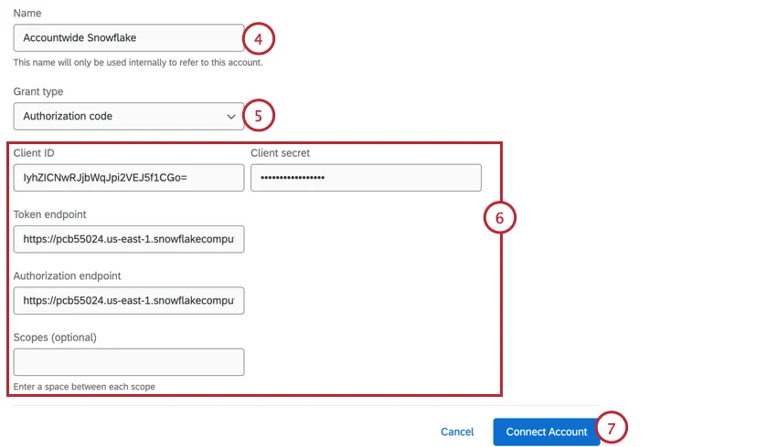 adding details for the snowflake account