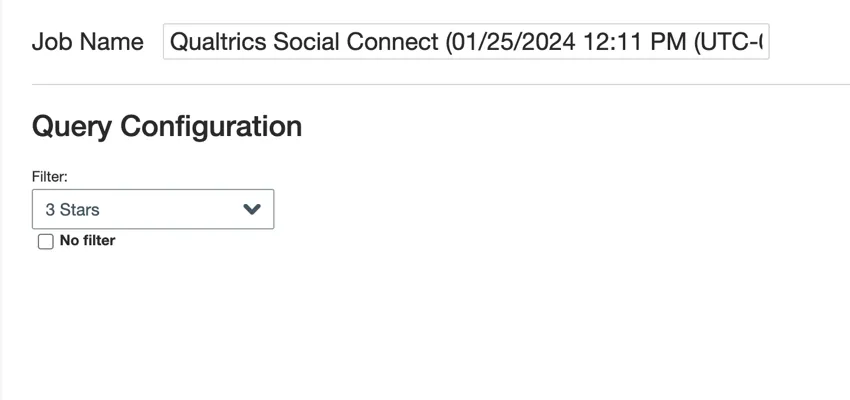 Un ejemplo de filtro de configuración de consulta para un trabajo de QSC