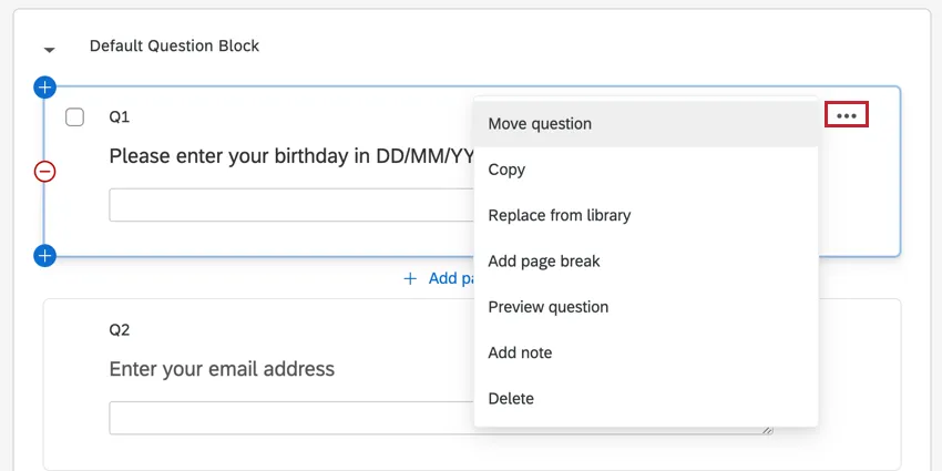 the available question options