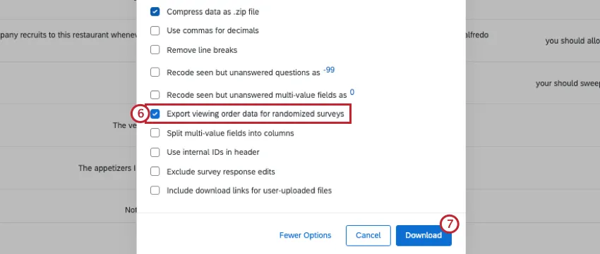 Export the viewing order when questions are randomized