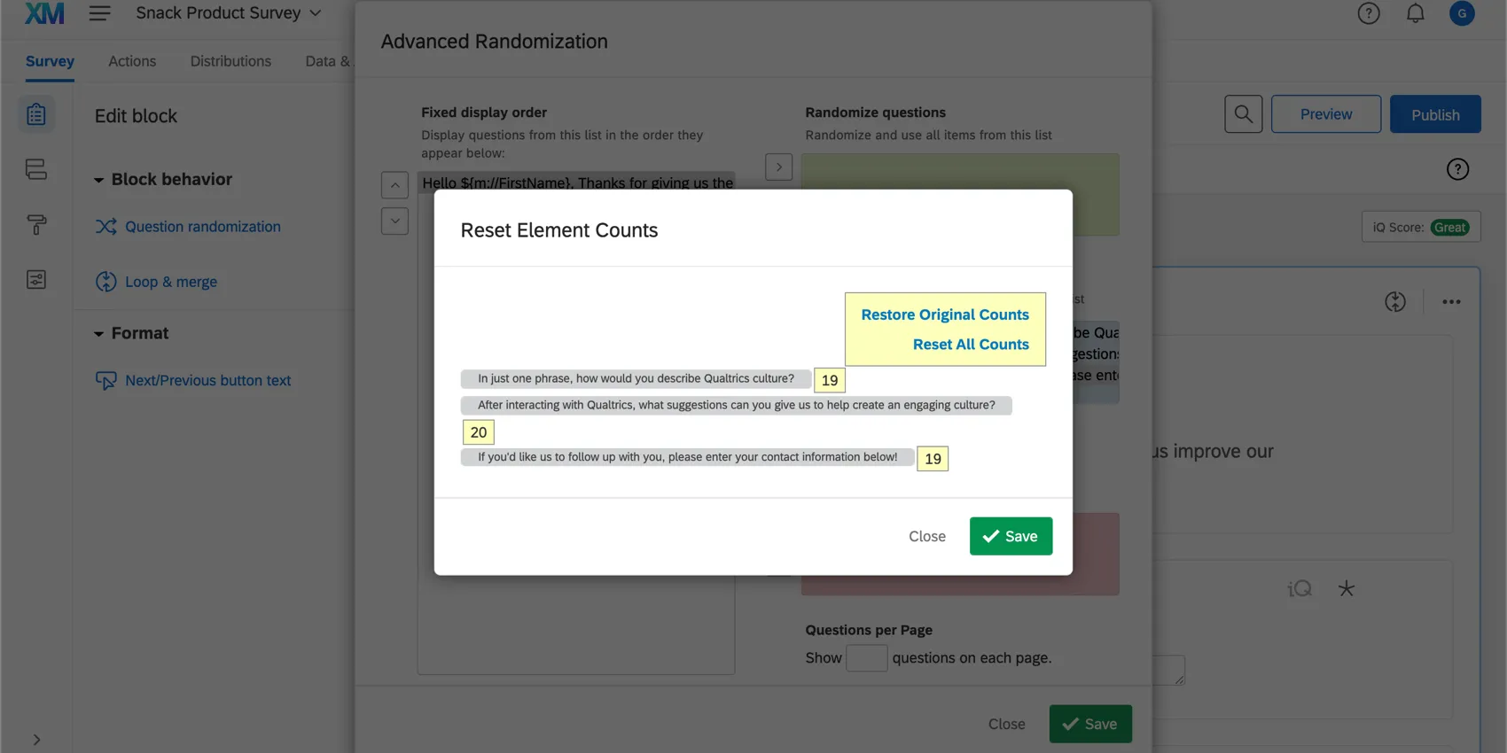 Reset element counts in the advanced randomization menu