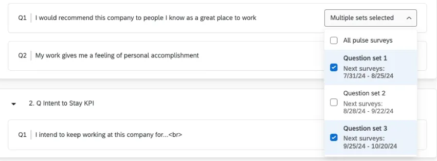 問題上でメニューをクリックすると、問題セットとその日付が表示されます。