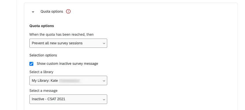 When Prevent New Survey Session is selected, more fields appear