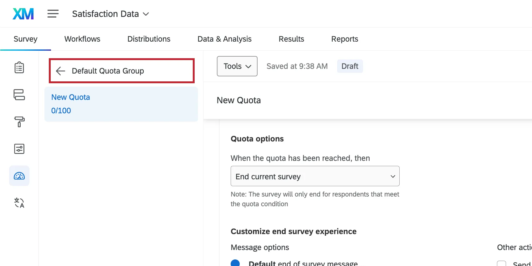 Arrow pointing left, then the text Default Quota Group