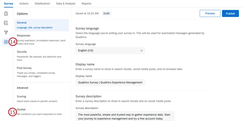 navigating to quotas in survey options