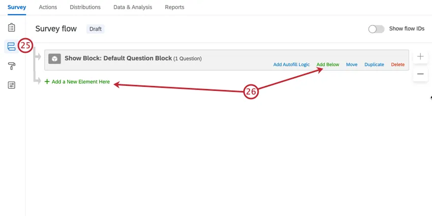 navigazione nel flusso del sondaggio e aggiunta di un nuovo elemento