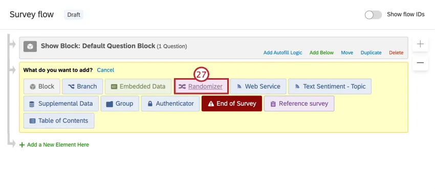 sélectionner l’élément générateur de randomisation