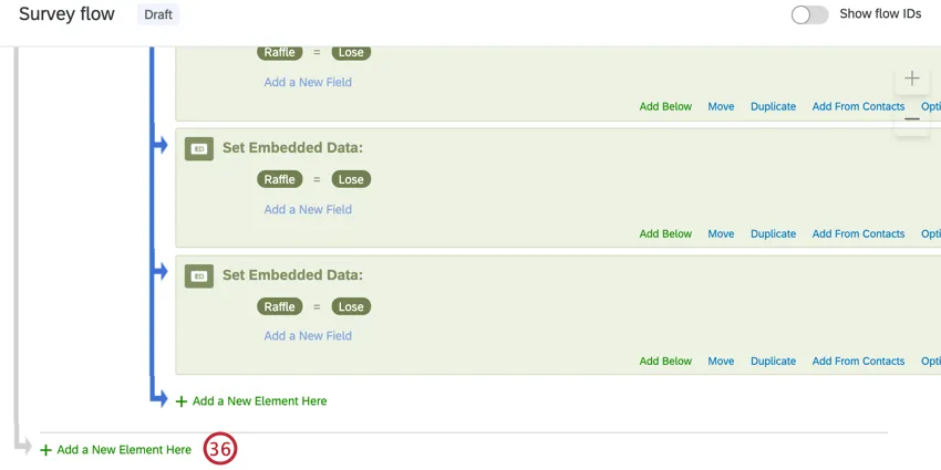 clicking add a new element here at the bottom of the survey flow