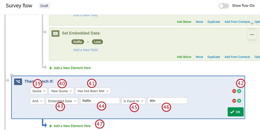 creating a branch when the quota has not been met and the respondent has the win embedded data