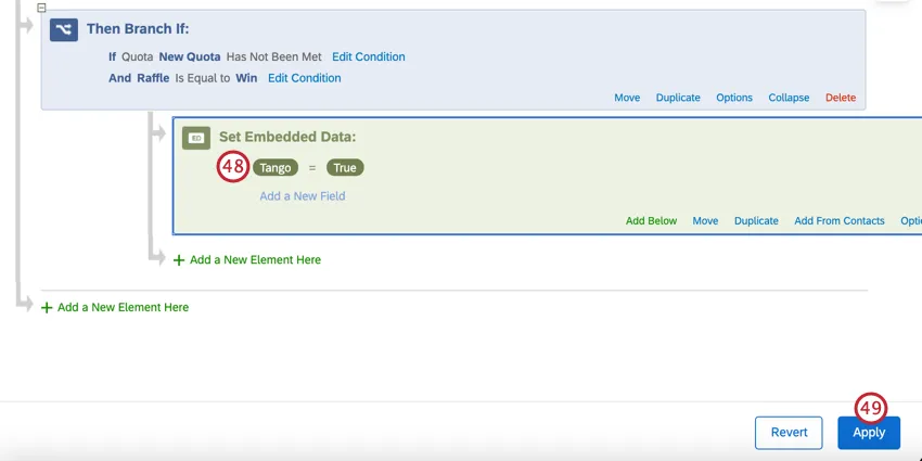 creating an embedded data element for tango equal true
