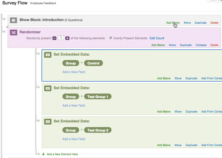 Adicionar o botão Below em um bloco