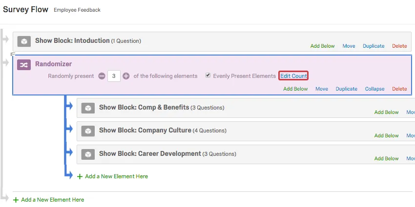 Editar contagem no canto inferior direito do elemento Randomizador
