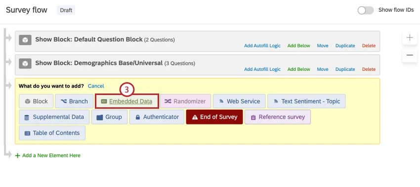 selecting the embedded data element