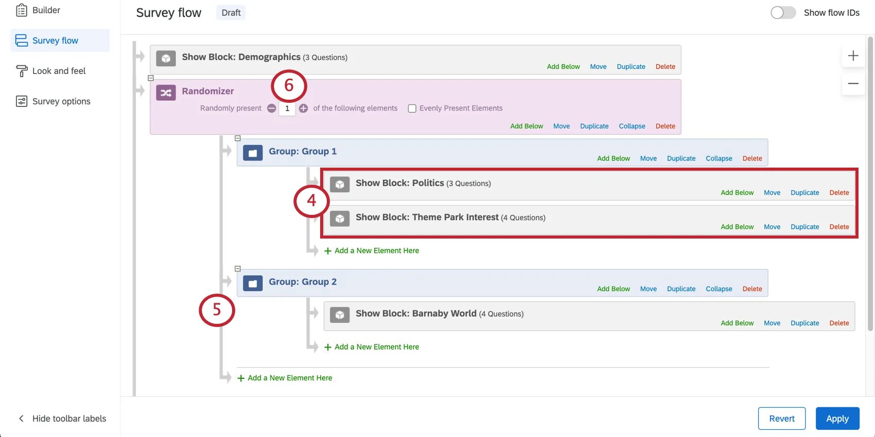 Items indented under a group. Adjusting randomizer count to 1