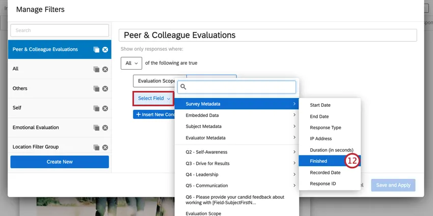 choosing the finished field for a condition