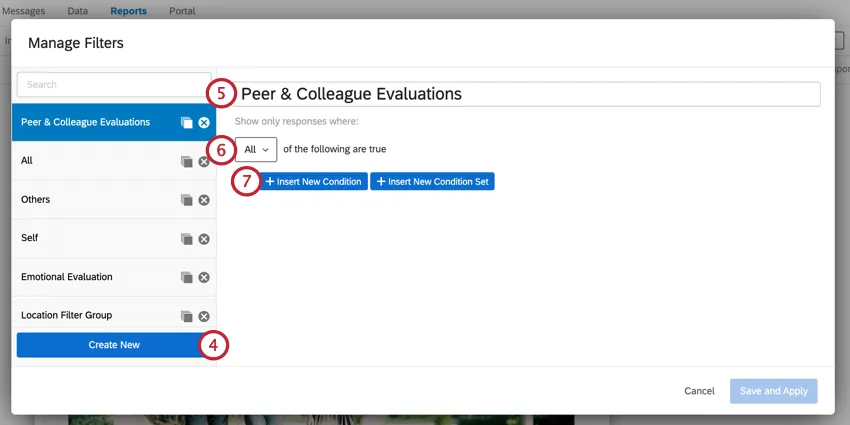 creating a new filter by giving it a name and beginning to create conditions