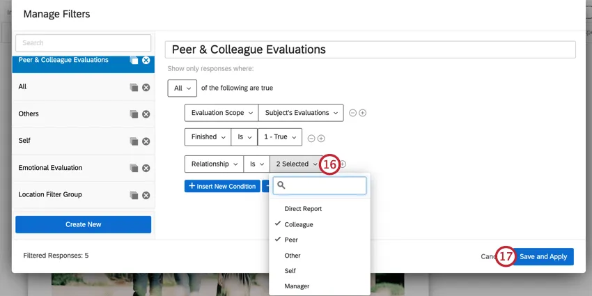 scelta delle relazioni da includere nel filtro